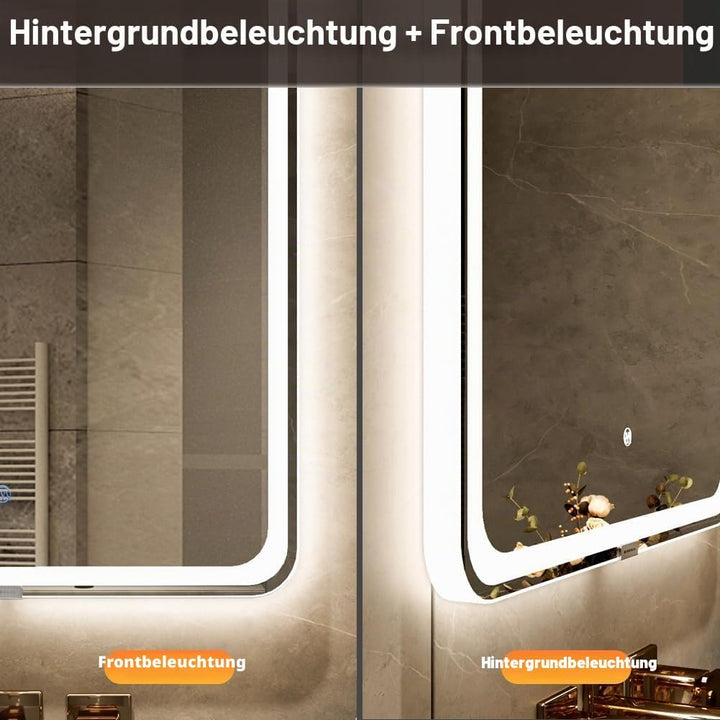 badezimmerspiegel mit Beleuchtung, Sandstrahl-Design led Spiegel Bad, 3 Farbtemperaturen, Dimmbar, E