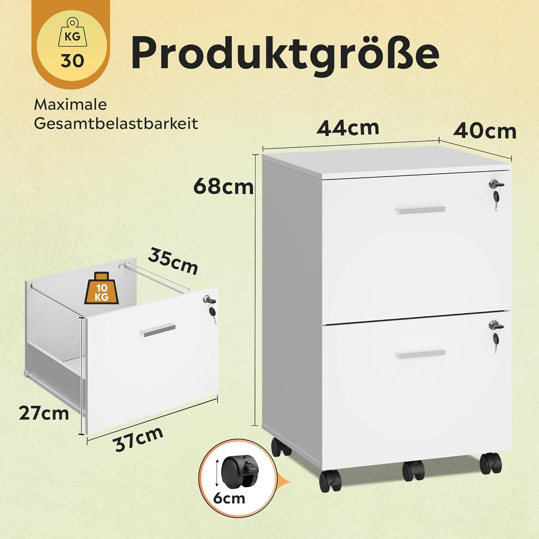 DEVAISE Rollcontainer abschliessbar mit 2 Schubladen und offenen Fächern, Schreibtisch Schrank für B