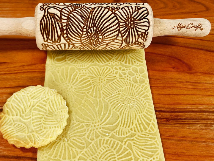 Blumen 3-er Set Kinder Nudelhölzer für hausgemachtes Gebäck. Teigrolle mit Mohn, Paisley, Blume, Flu