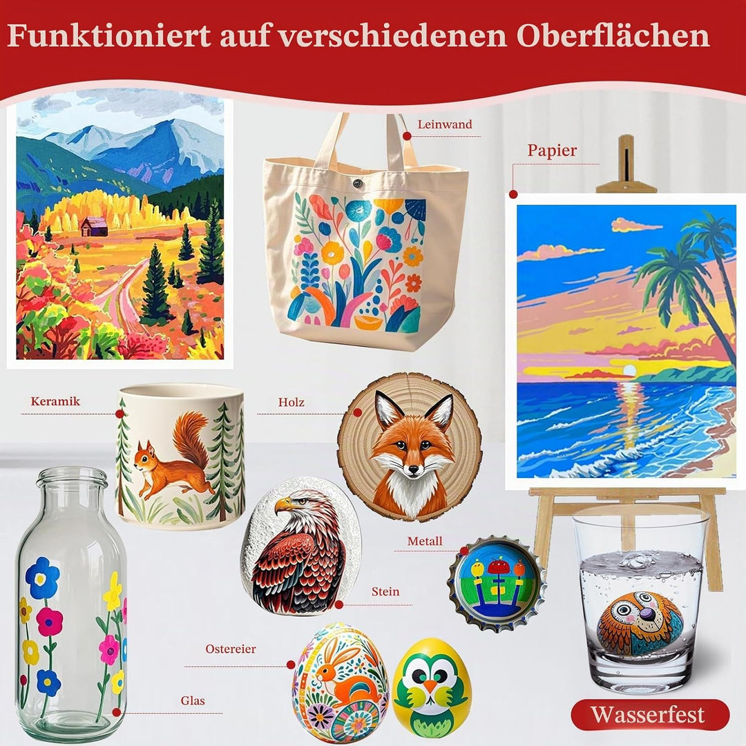 Acrylstifte Set, 48 Farben Acrylic Paint Marker mit flexibler Pinselspitze, Direktflüssigkeit Acryli