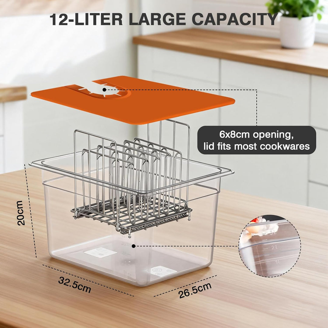 Sous Vide Behälter 12L, Sous Vide Container mit Silikonhülle & Rack für Meisten Sous Vide Garer, Mul