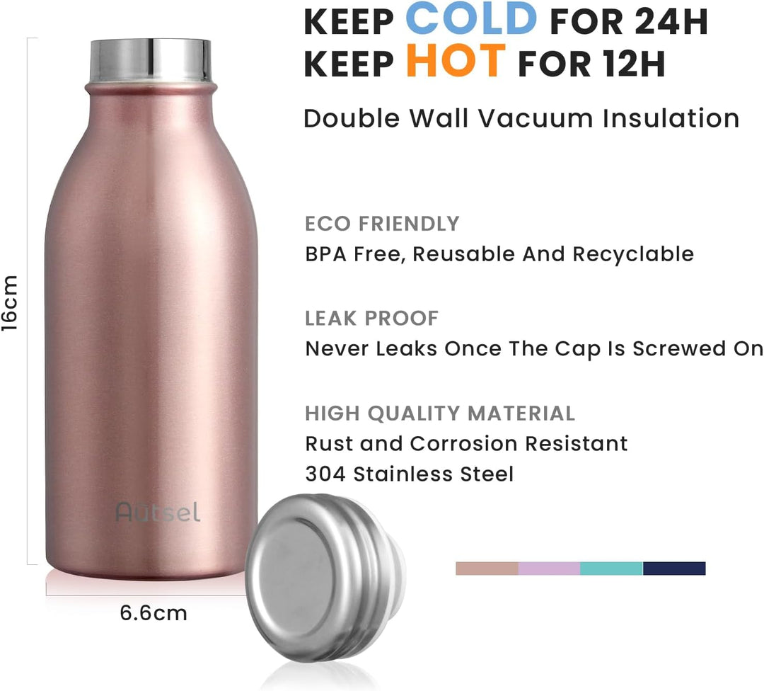 Trinkflasche Thermo Edelstahl 350ml, für heisse und kalte Getränke | Thermoflasche aus Edelstahl, do