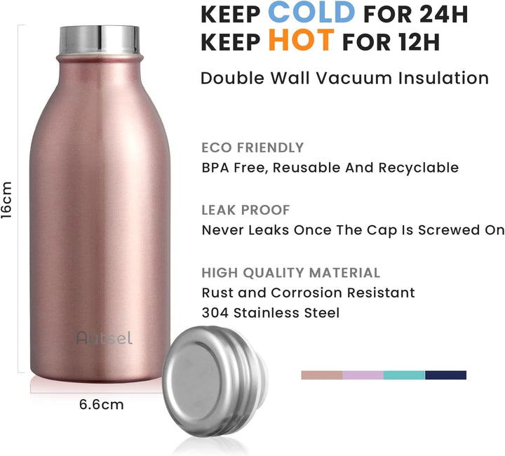 Trinkflasche Thermo Edelstahl 350ml, für heisse und kalte Getränke | Thermoflasche aus Edelstahl, do