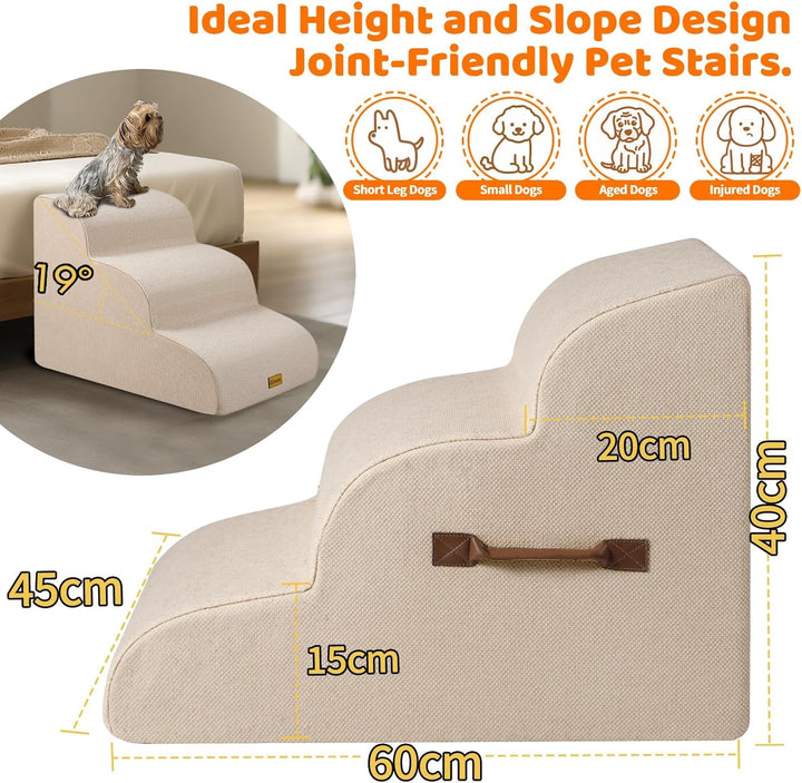 Gimars Hundetreppe mit 30D Hochdichtem Schaum & Extra-Breiten Stabilen 3 Stufen 40 cm hoch, Abnehmba