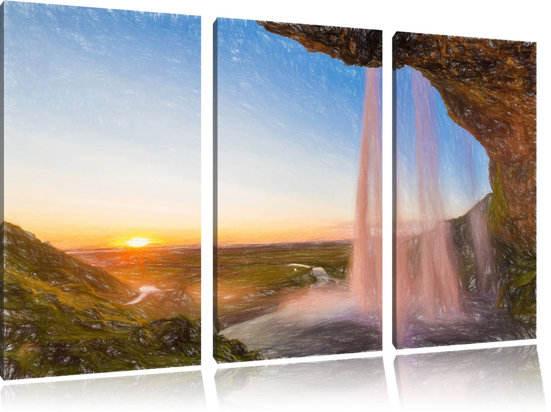 Pixxprint Grossartiger Wasserfall als Leinwandbild/Grösse: 3 Teilig (120x80) cm/Wandbild/Kunstdruck/