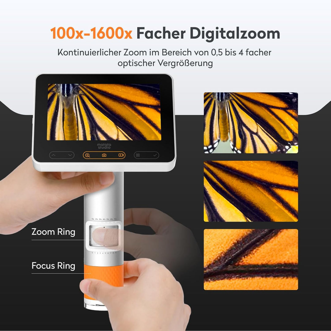 4,3'' Mikroskop für Kinder, MatataStudio MX2-A USB Digital Mikroskop 100X-1600X Mini Taschen Tragbar