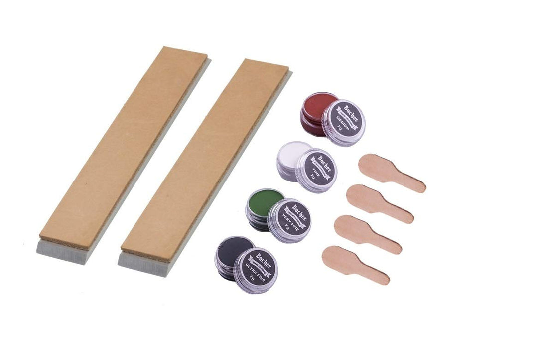 Bacher Messerschärf-System Abziehleder – Set 2X Streichriemen + 4X Abziehpaste – für Fixed Angle-Sch