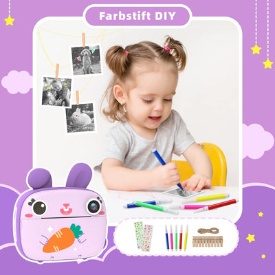 Kinderkamera Sofortbildkamera, CAMCLID Kamera Kinder mit 3 Rollen Thermopapier & 32G SD Karte,Digita