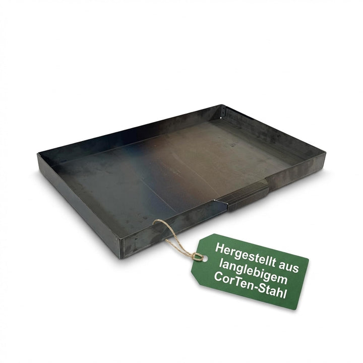 EWH Aschekasten für Grill aus wetterfestem CorTen Stahl/Edelrostoptik (49 x 34 cm) Aschebehälter/Asc