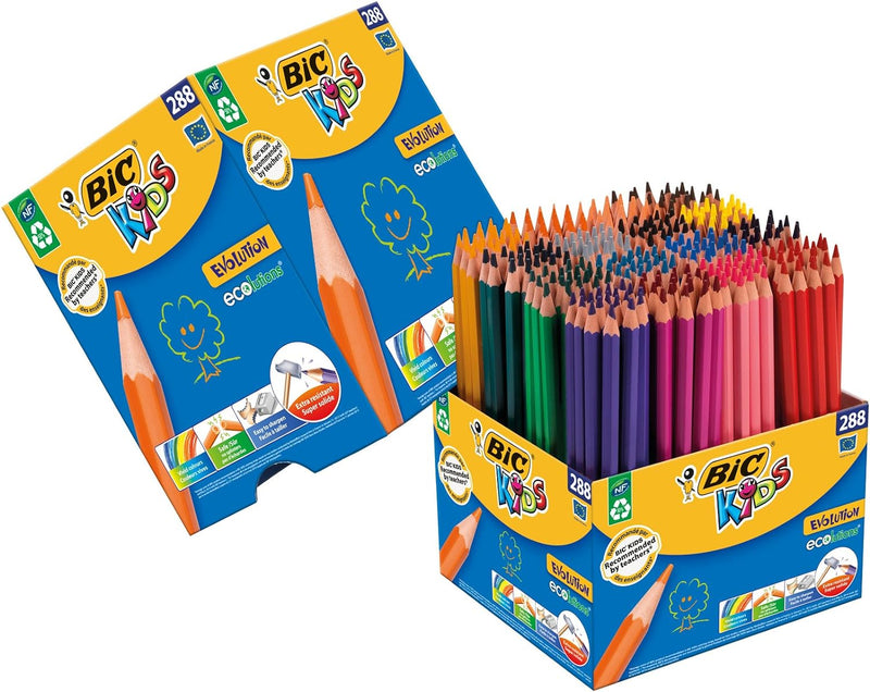 BIC Kids 907901 Evolution Buntstifte Set, Metalleimer mit 288 Buntstiften 288 Stück (1er Pack), 288