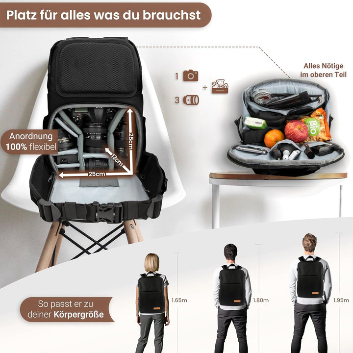 ENTDECKBAG Kamerarucksack Diebstahlsicher [mit Hüftgurt] Stauraum 14” Laptopfach Fotorucksack für Sp