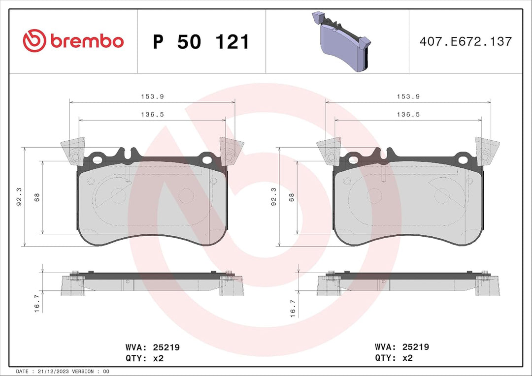 BREMBO P 50 121 Bremsbeläge Set of 4