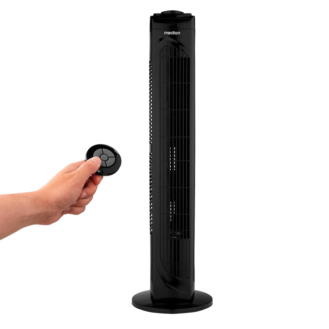 MEDION E11 TF Turmventilator mit Fernbedienung (3 Geschwindigkeitsstufen, leiser Schlafmodus, 45 Wat