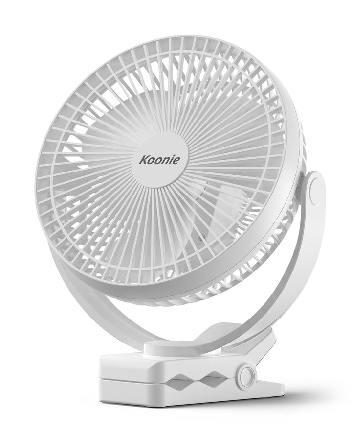 Koonie 20cm Tragbarer Clip-On-Ventilator, USB-Tischventilator mit 10.000 mAh Akku, 4 Geschwindigkeit