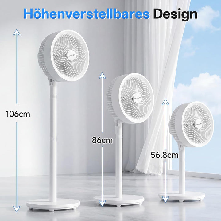 WOWDSGN Leiser Standventilator, Hochleistungs Luftzirkulator Ventilator mit 5 Flügeln, 4-fach höhenv