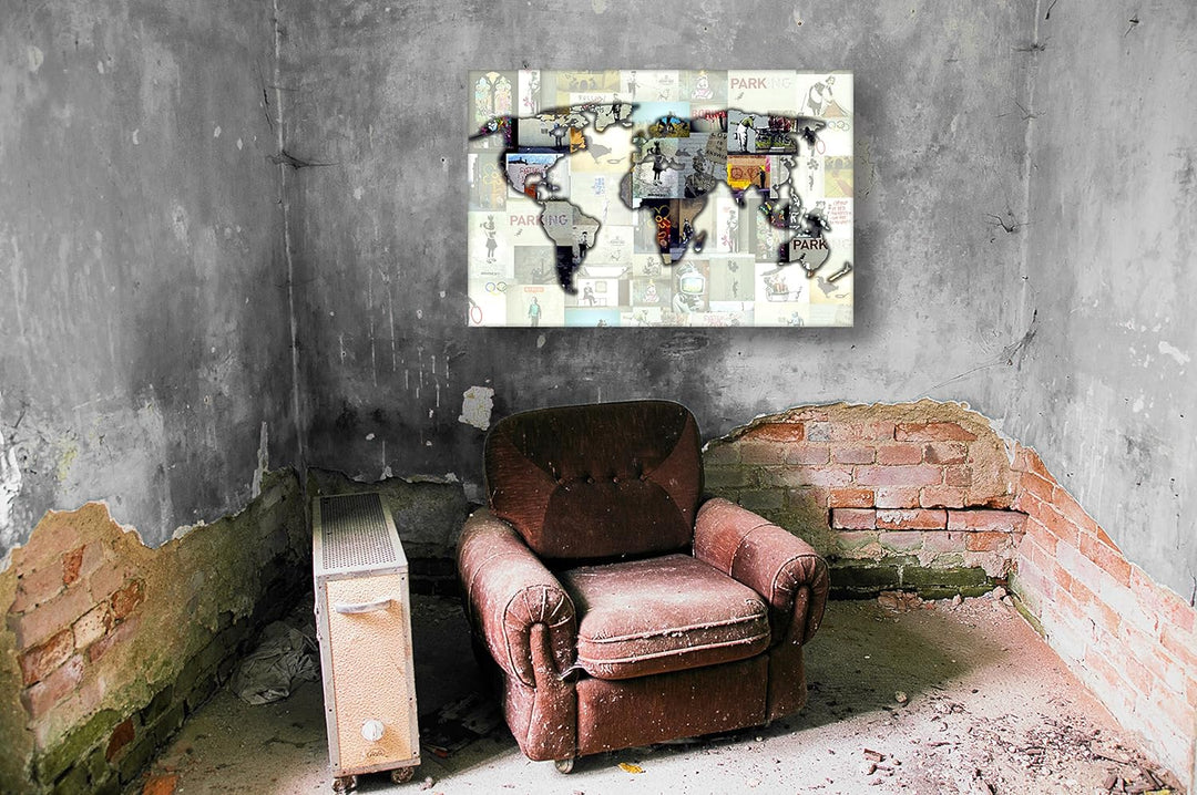 Kunstbruder SENSATIONSPREIS Leinwandbild Weltkarte von Banksy (div. Farben) Bilder Street-Art - Graf