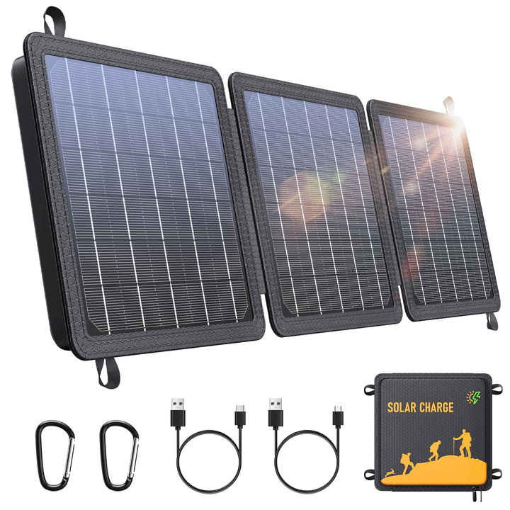 15W Solarpanel Faltbares, WASTDE Tragbar Solarladegerät ETFE mit Hohe Umwandlungsrate, USB-A und 3A