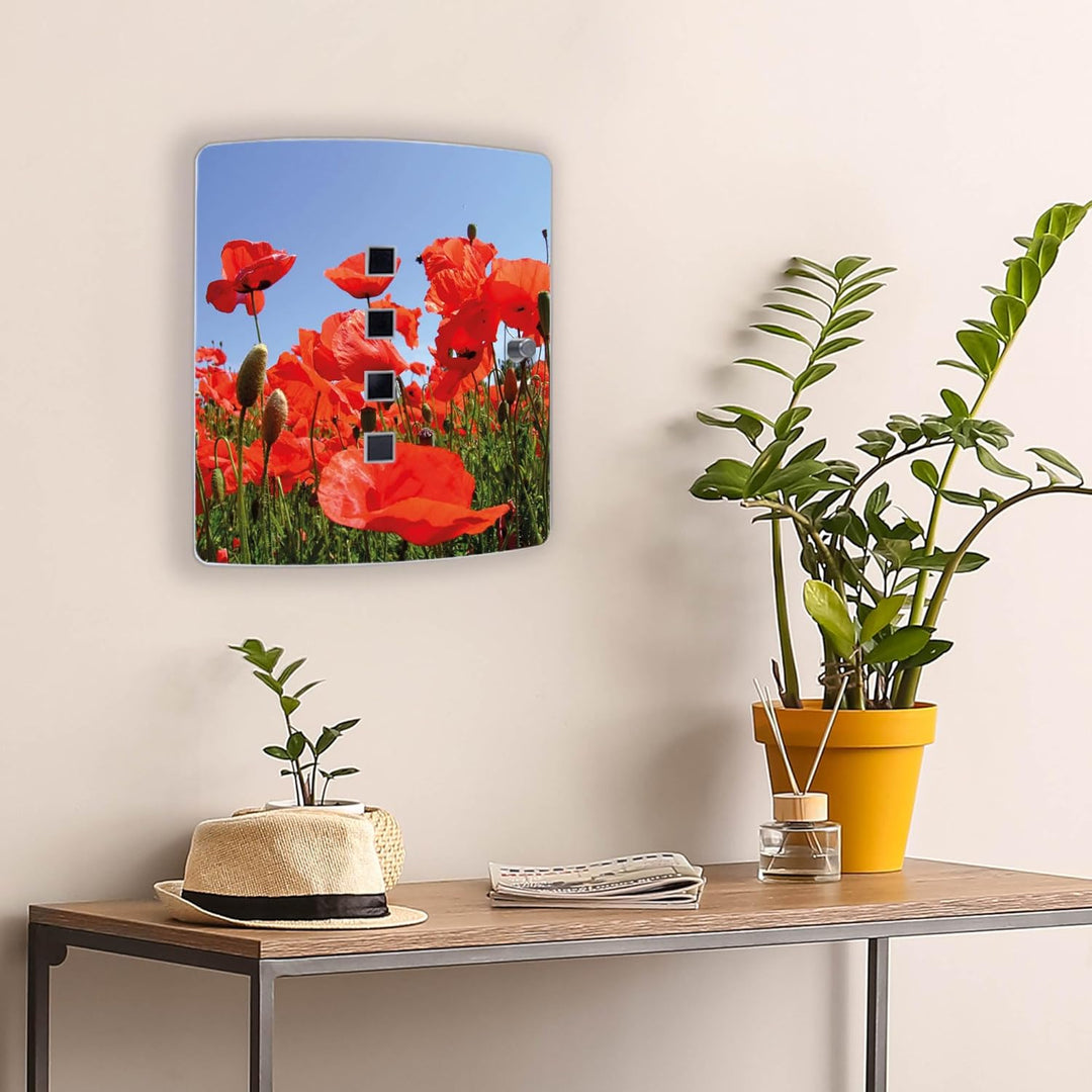 banjado® Design Schlüsselkasten aus Edelstahl mit Motiv Mohnblumen für 10 Schlüssel - Schlüsselschra