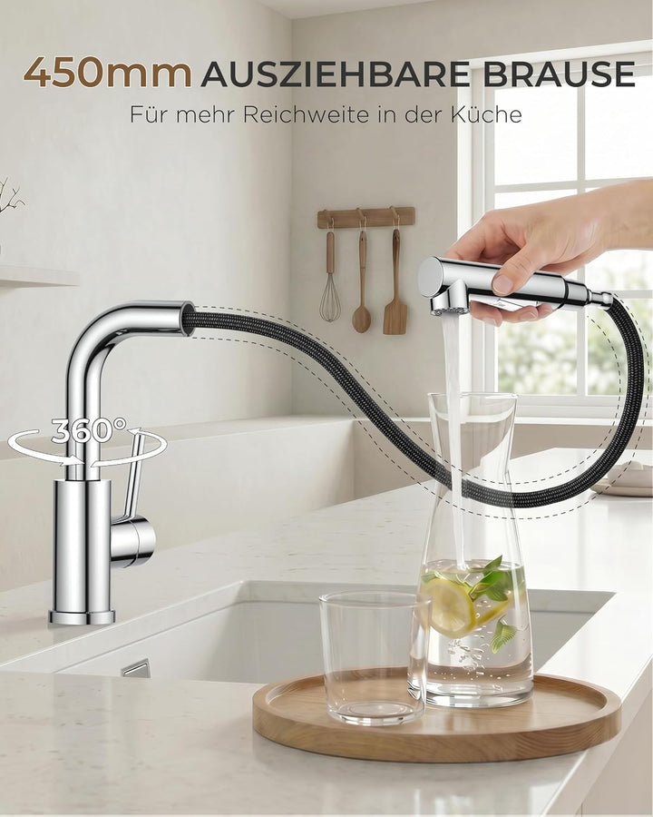 FORIOUS Wasserhahn Küche, Küchenarmatur Ausziehbar mit Brause, Spültischarmatur Küche, L-Förmiger Ed