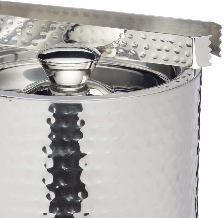 BarCraft Eiskübel, Edelstahleimer mit Deckel und Zange in silberner Hammerschlagoptik, 1,5 Liter, 15