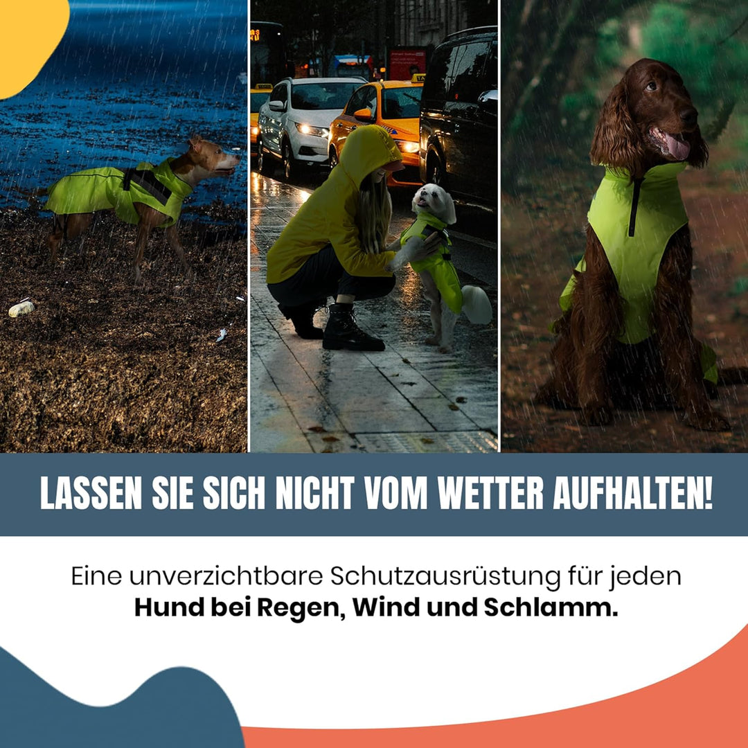 DOGOPAL Regenmantel Hund wasserdicht für kleine & grosse Hunde - Gelber Hunderegenmantel mit Reflekt