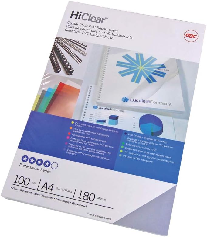 GBC HiClear Bindemappen PVC 200 Micron A3 Superklar - Packung mit 100 200 Micron 100 Stück, 200 Micr