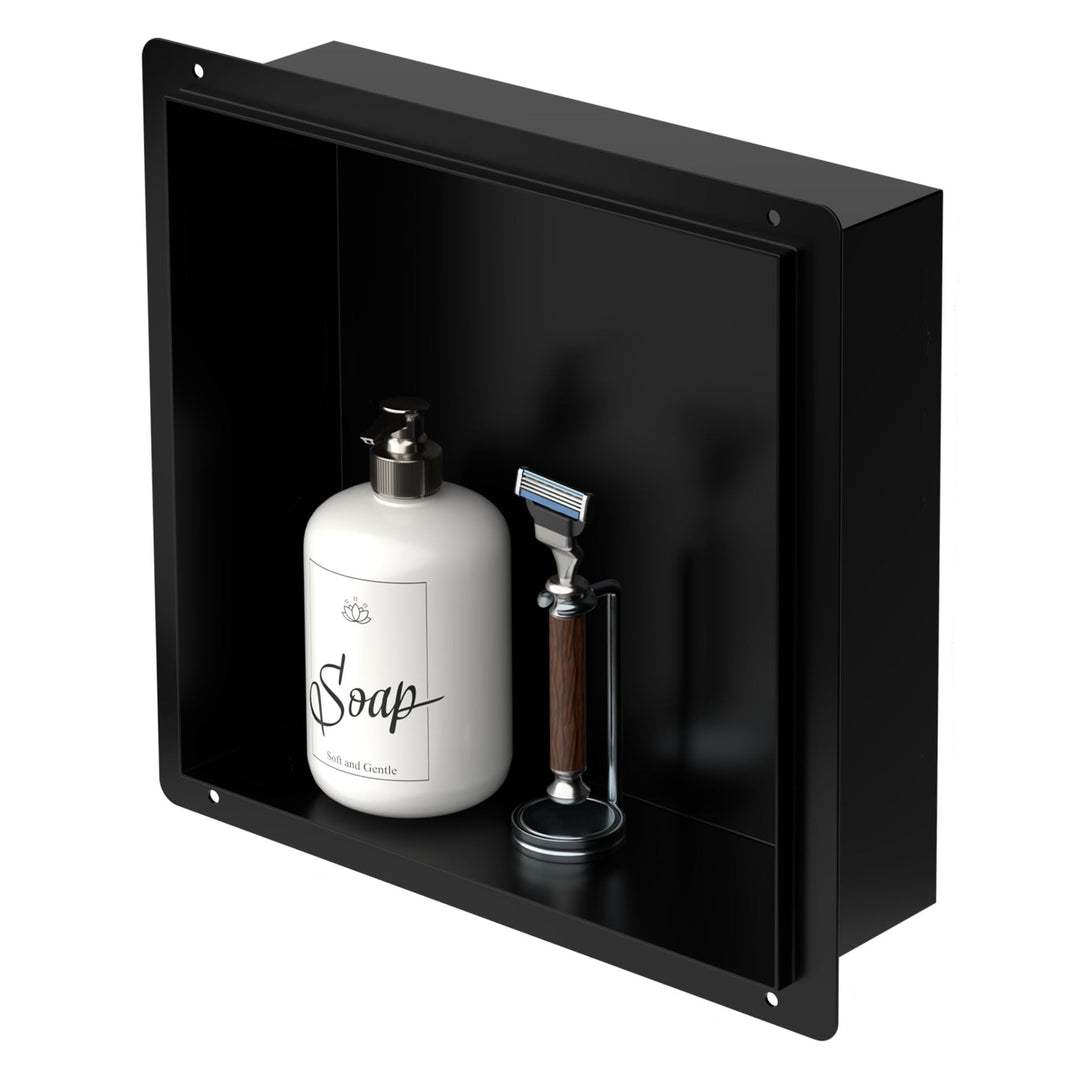 LuxeBath Wandnische aus Edelstahl, 30x30x10 cm, Schwarz, Duschnische, Randlos, Einbauregal, Flexible
