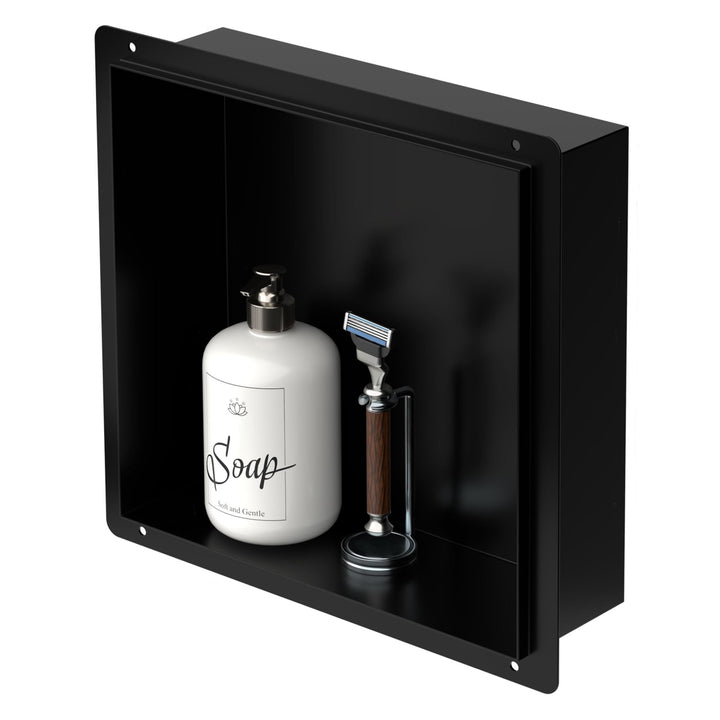 LuxeBath Wandnische aus Edelstahl, 30x30x10 cm, Schwarz, Duschnische, Randlos, Einbauregal, Flexible
