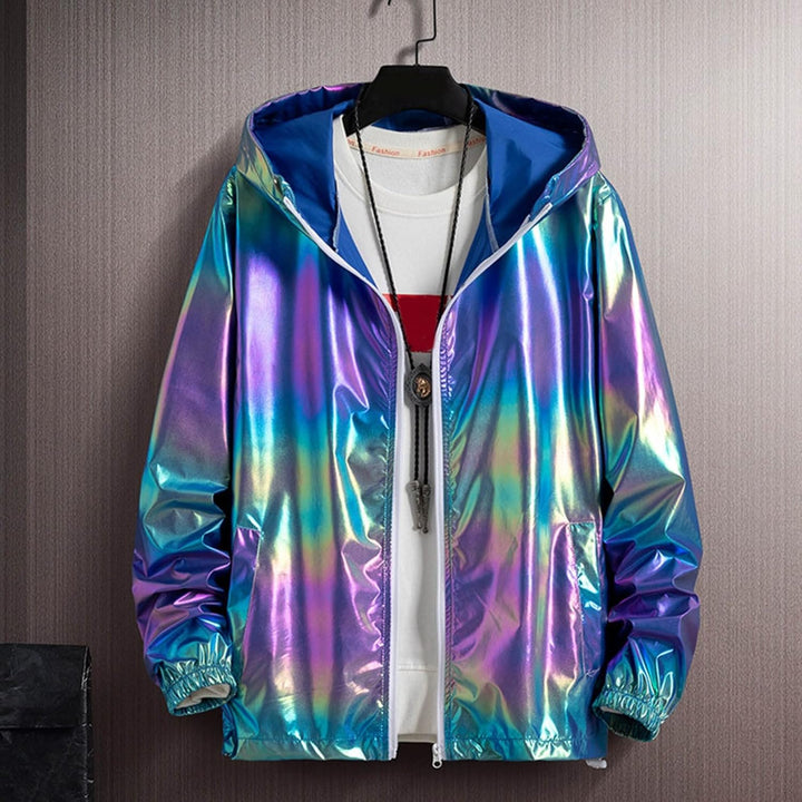 Herren Metallic Nightclub Jacke Slim Fit Reissverschluss Varsity Baseball Bomber Glänzend Party Danc