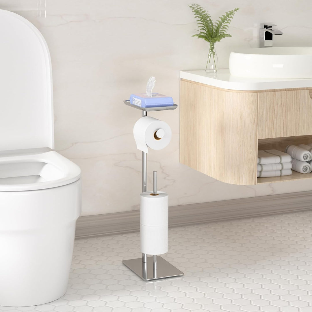 Freistehender Toilettenpapierhalter mit Ablagefläche Oben, Silber Toilettenpapierhalterständer, Bode