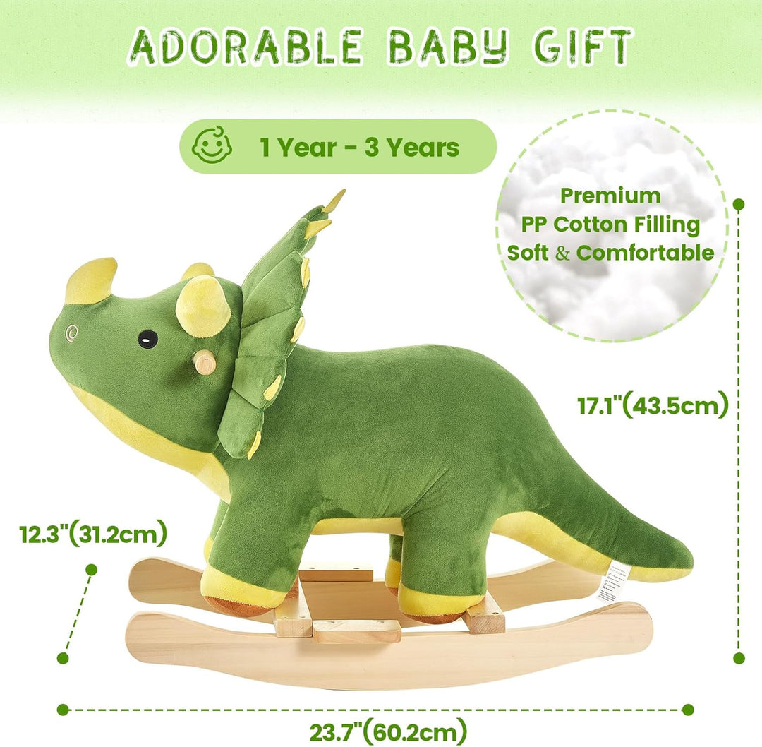 FUNLIO Dinosaurier Baby Schaukelpferd für Kleinkinder 1-3 Jahre, Mächtiger & Niedlicher Grüner Plüsc