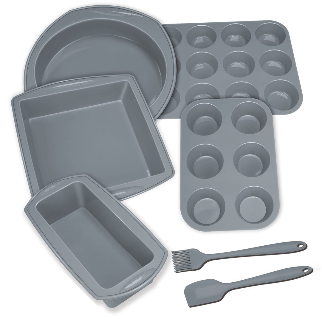 Aschef 12x Antihaft Silikon Backformen Brotbackform Kuchenform Muffinform mit Teigschaber Backpinsel