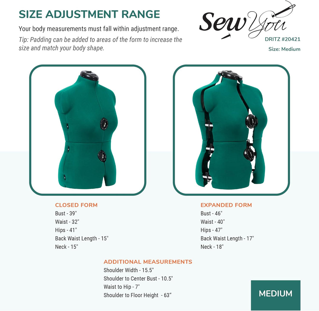 Dritz Sew You Verstellbare Kleiderform, Opalgrün, Medium, M