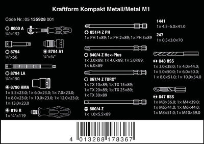 Wera 05135928001 Kraftform Kompakt M1 Metall, Werkzeug Satz, 39-teilig