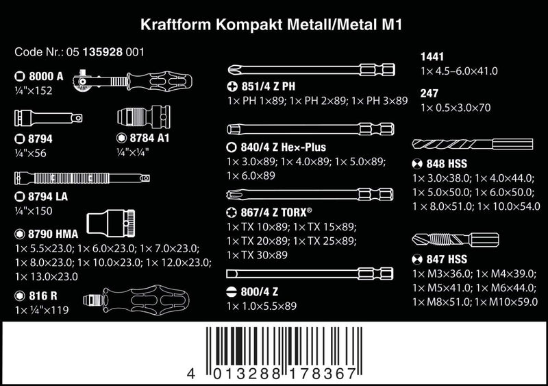 Wera 05135928001 Kraftform Kompakt M1 Metall, Werkzeug Satz, 39-teilig