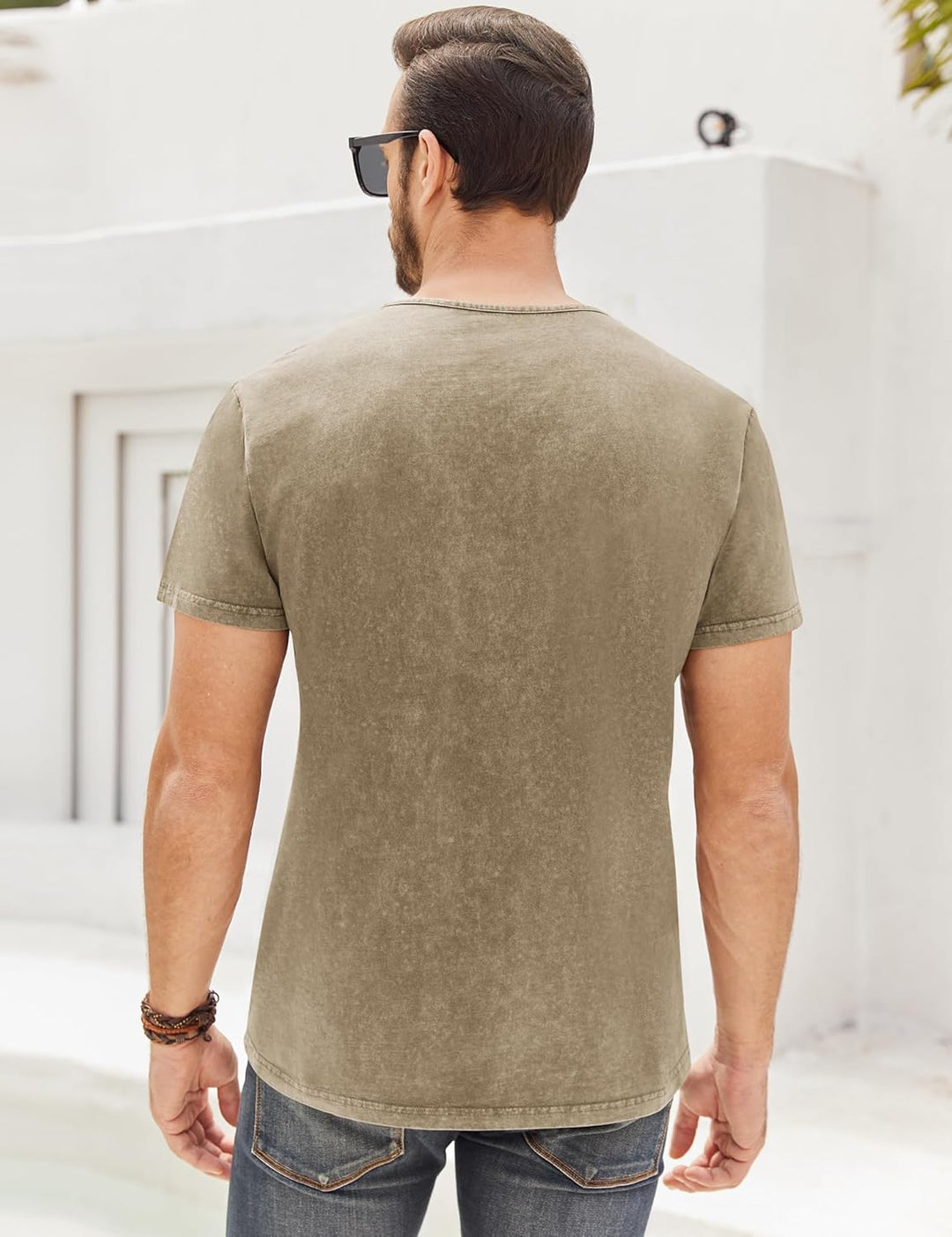 Hemd Herren Langarm/Kurzarm Henley Shirt Männer Freizeithemd Vintage Casual Leicht Baumwolle Slim Fi