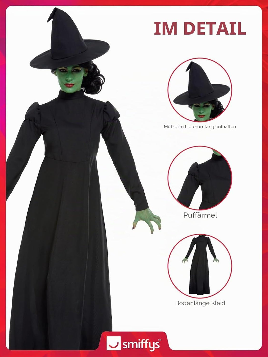 Smiffys Wicked Witch Costume, Black X-Small (UK 4-6) Schwarz, X-Small (UK 4-6) Schwarz