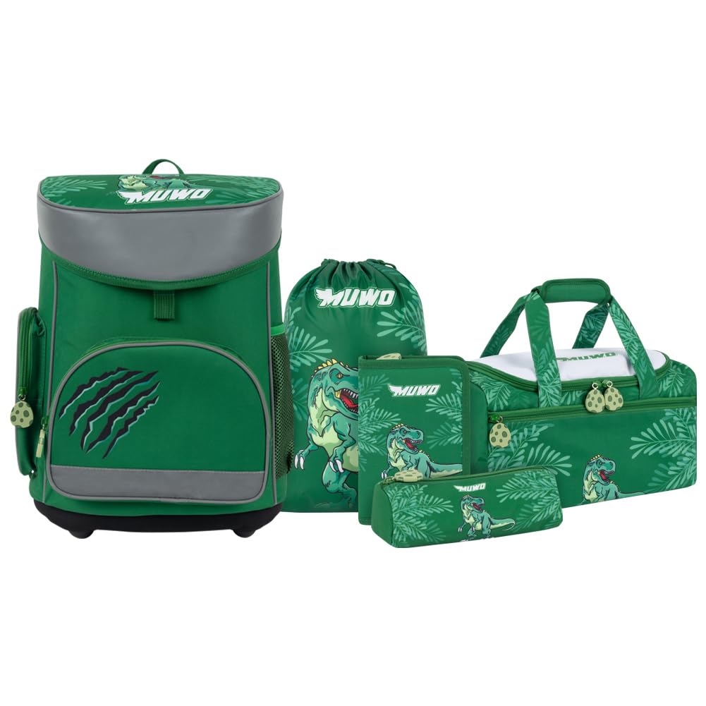 MUWO Kinder Schulranzen Set 5tlg. ergonomischer leichter Schulrucksack mit Sporttasche, Turnbeutel,