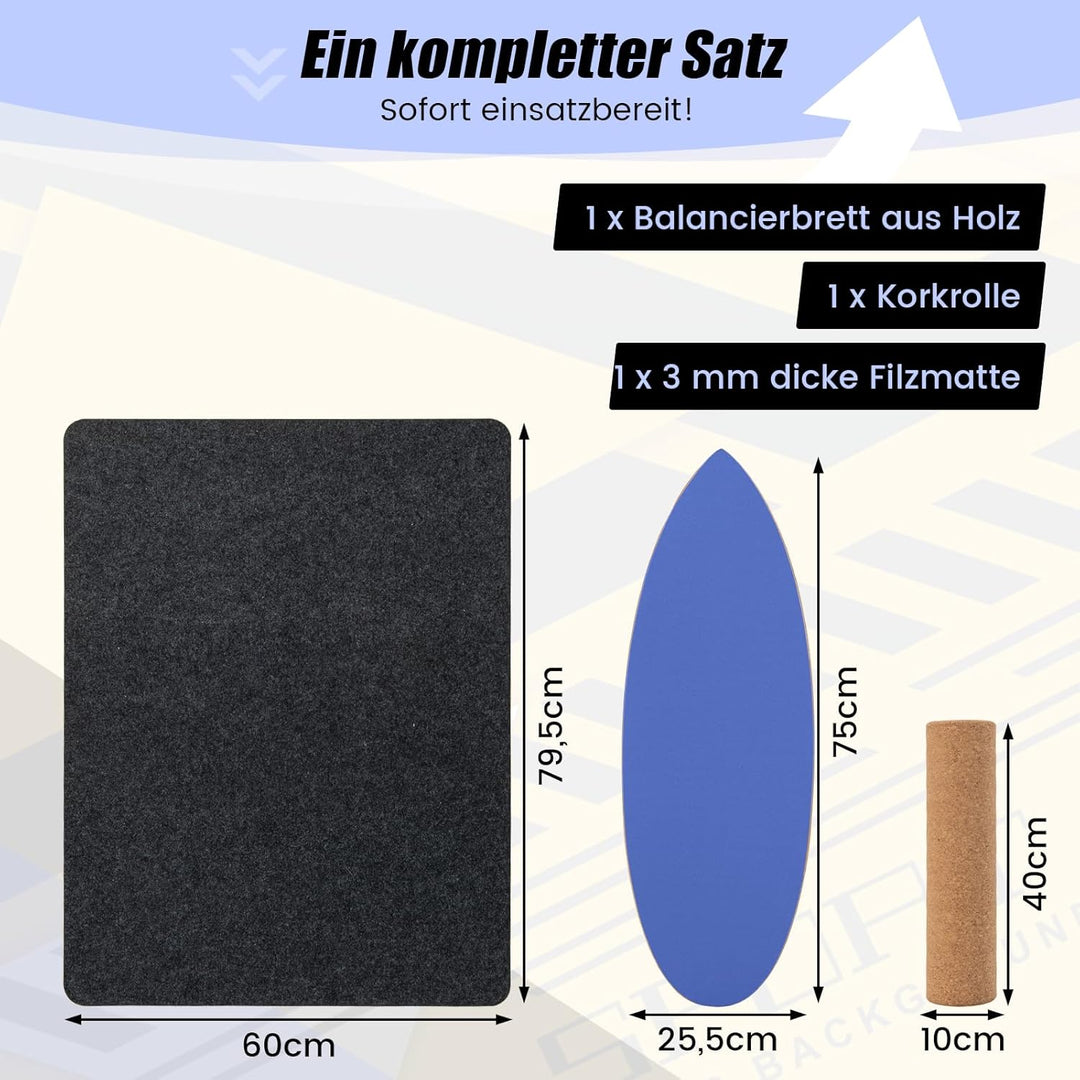 COSTWAY Balance Board aus Holz, Balancebrett, Balance Trainer Trickboard für zuhause, inkl. Korkroll
