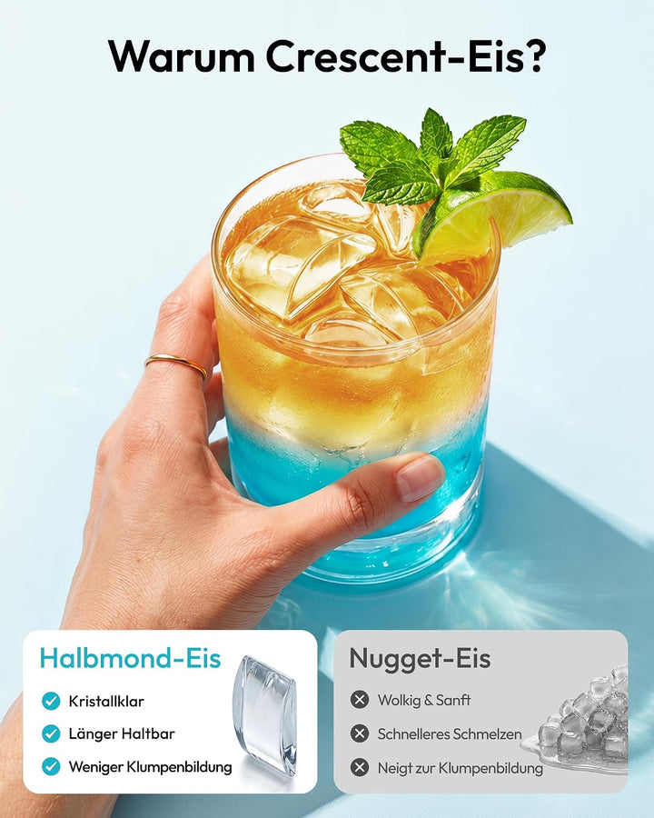 EUHOMY Tragbarer LunaArc™ Crescent Eiswürfelmaschine mit Kristall-Halbmond, 1600 Stück/Tag, fertig i