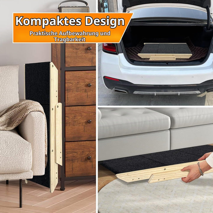 Holz-Hundetreppe &amp; Rampe 2-in-1, Klappbar und Tragbar für Kleine und Mittelgrosse Hunde sowie Katzen