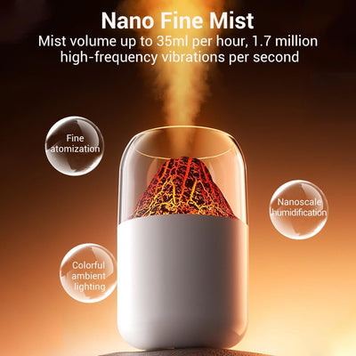 Vulkan Luftbefeuchter, 300 ml Mini Nebel Humidifier mit Umgebungslicht, Tragbarer Diffusor für Zuhau