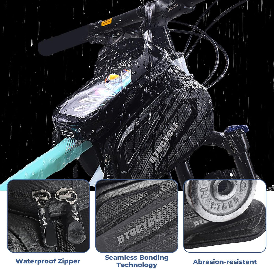 Fahrradtasche Rahmen, 2L Wasserdicht Handytasche Fahrrad, Rahmentasche Fahrrad mit 0.25mm Touchscree