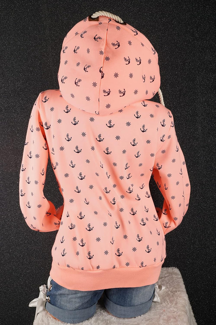 VIN TE Damen Sweat Jacke XXL Kapuze Hoodie Übergangsjacke Fleece gefüttert schräger Reissverschluss
