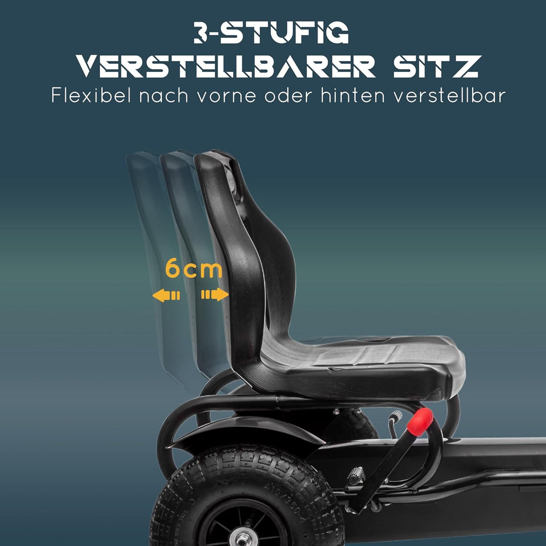 HOMCOM Gokart Tretauto mit Handbremse, verstellbarem Sitz, Vor- und Rückwärtsgang, Tretfahrzeug Kind