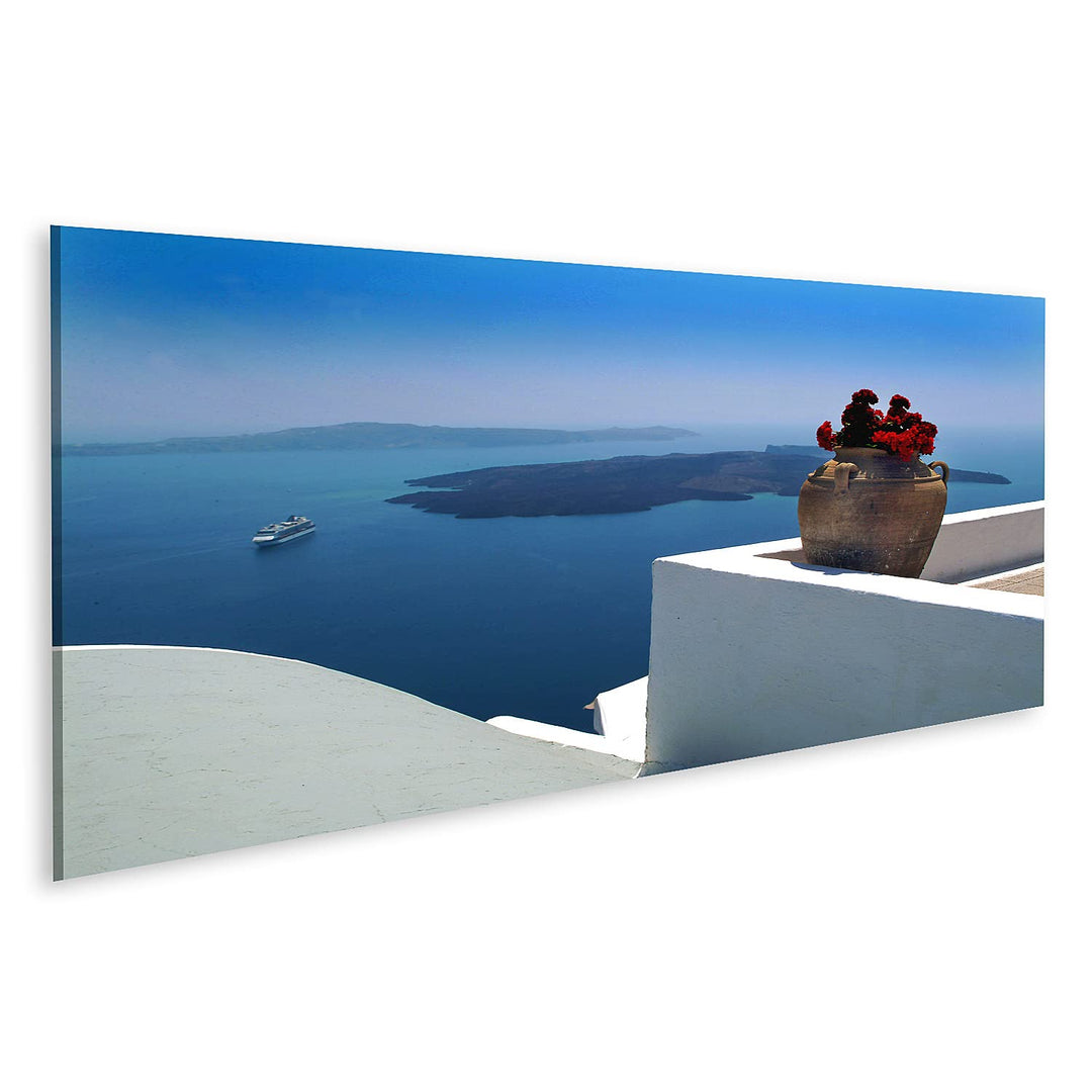 islandburner Bild auf Leinwand Santorini Griechenland Bilder Wandbilder Poster Leinwand 120x40cm - P