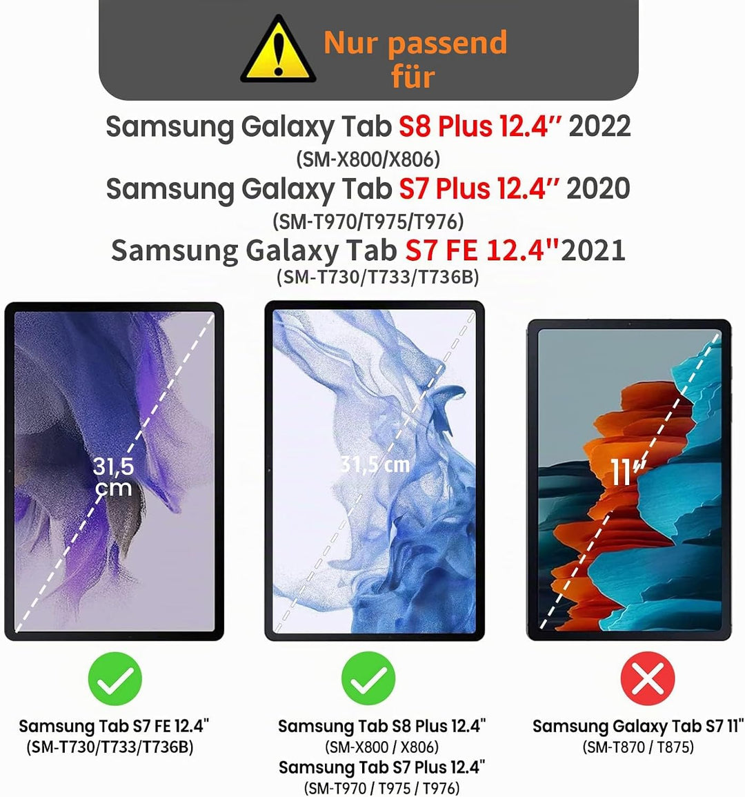 Gerutek Hülle für Samsung Galaxy Tab S7 FE/Tab S8 Plus/Tab S7 Plus 12,4 Zoll, Stossfeste Robust Panz