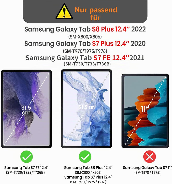 Gerutek Hülle für Samsung Galaxy Tab S7 FE/Tab S8 Plus/Tab S7 Plus 12,4 Zoll, Stossfeste Robust Panz