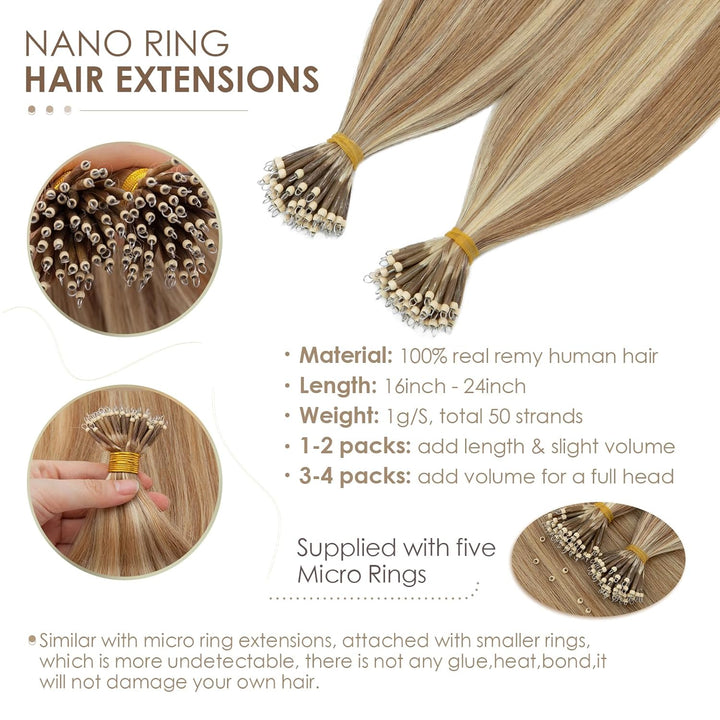 Nanoring Extensions Echthaar 1g Haarteile Echthaar Nano Haarverlängerung 7A Remy Hair Extensions 50