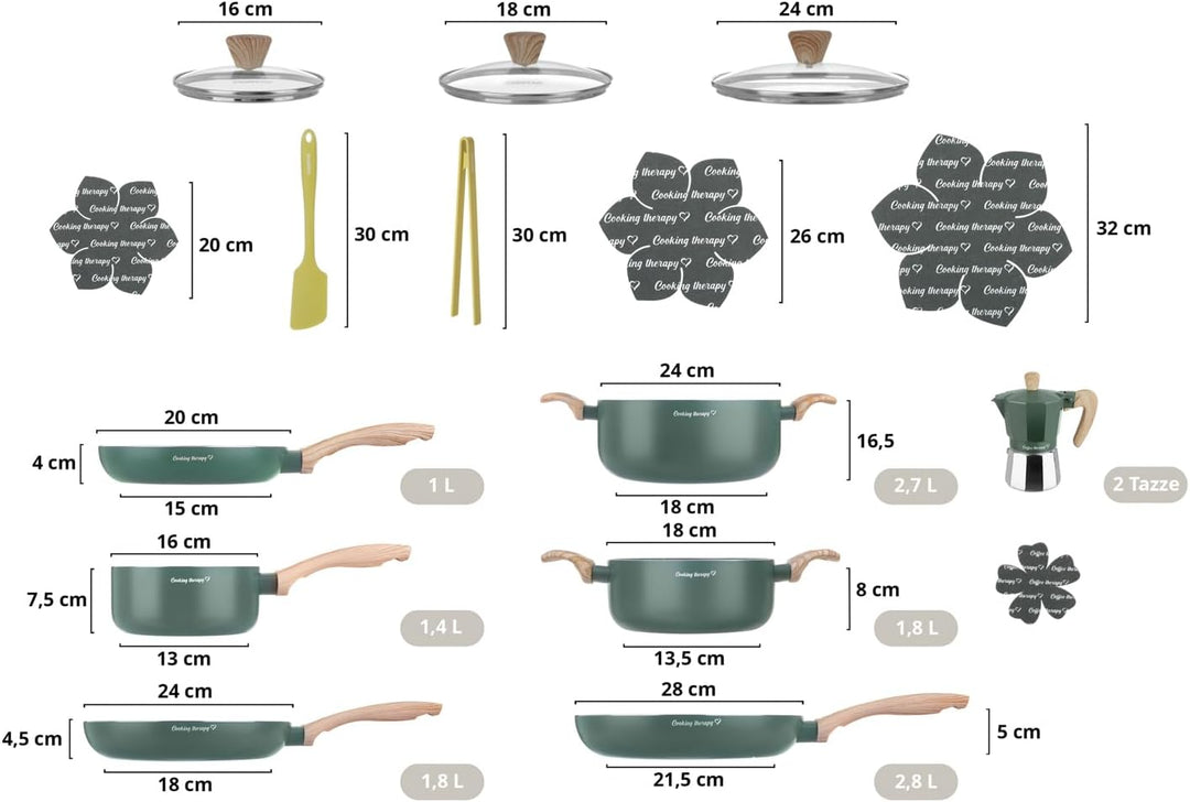 KASANOVA Kochgeschirr-Set Cooking Therapy – Induktionsgeeignetes Topf- und Pfannenset mit Pfannenwen